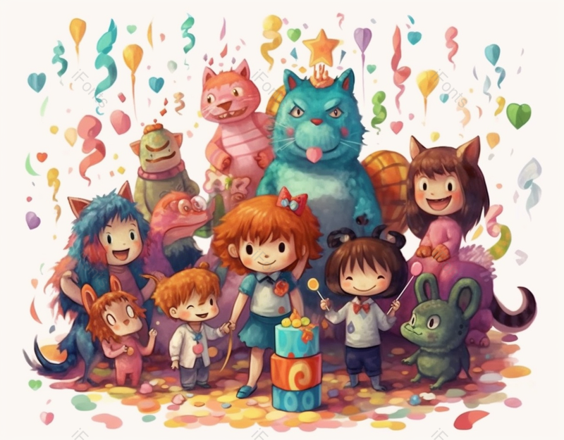 动漫卡通宠物六一儿童节小朋友童年欢乐聚会团聚庆祝插画,插画/手绘图,插画/手绘图库,插画/手绘图下载,插画/手绘